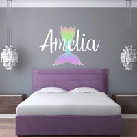Custom Name Mermaid Nursery Wall Decal - Girls Personalized Name Mermaid Wall Sticker - Custom Name Sign - Custom Name Stencil Monogram - Girls Nursery Wall Decor