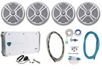 (4) Rockville RMSTS80S 8" 2000w Marine Boat Speakers+4-Ch Amplifier+Amp Kit