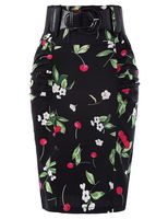 Women Knee Length Vintage Skirts Hips-Wrapped Skirts with Belts M, Floral-1