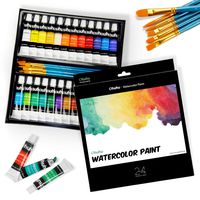 Watercolor Paint Set by Ohuhu 24 Premium Quality Art Watercolors Painting Kit with 6 Painting Brushes for Artists, Students Beginners - for Landscape Paintings Valentine's Day Back to School Gifts