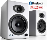 Audioengine A5+ 150W Wireless Powered Bookshelf Speakers, Bluetooth aptX HD 24 Bit DAC, Built-in Analog Amplifier & Remote Control (White)
