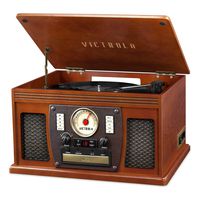 Victrola's 7-in-1 Sherwood Bluetooth Recordable Record Player with 3-Speed Turntable, CD, Cassette Player and FM Radio
