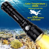 Diving Light, Waterproof Scuba Dive LED Flashlight 18650 with Cree XPL 3000K Warm White 5 Modes 1000 Lumens Underwater 150m/164yd with Battery
