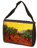 Olive Trees with Yellow Sky and Sun by Vincent Van Gogh Laptop Shoulder Bag
