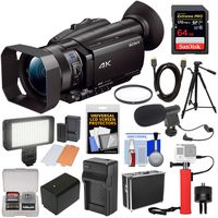 Sony Handycam FDR-AX700 4K HD Video Camera Camcorder with 64GB Card + Battery & Charger + Tripod + Power Bank Hand Grip + Hard Case + LED Light + Mic + Filter + Kit