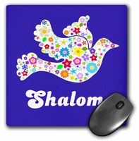 White floral dove of peace with Shalom text - Jewish - Hebrew - Judaism- Mouse Pad, 8 by 8 inches (mp_58350_1)