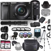 Sony Alpha a6000 (Black) E-Mount Mirrorless Camera with 3 Lenses (E 16-50mm f/3.5-5.6 OSS, E 55-210mm f/4.5-6.3 OSS and 420-800mm Zoom Lens) + Professional Accessory-Kit Bundle