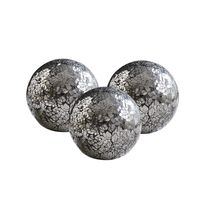 WH Housewares Glass Decorative Balls Set of 3 Glass Mosaic Sphere Diameter 4" (Mirror Black)