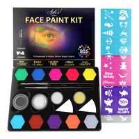 Adi's&Guy's Face Paint Kit for Kids - 58 pcs. Set with Water Based - Quick Dry - Non-Toxic Sensitive Skin Paints - Glitters - Sponge Applicators - Professional Paint Brushes - Stencils