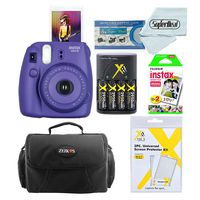 Fujifilm Instax Mini 8 Instant Film Camera (Grape) with Fujifilm Instax Mini Instant Film Twin Pack (20 Sheets) + Compact Bag Case + Batteries & Battery Charger