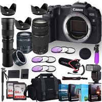 Canon EOS RP Mirrorless Digital Camera w/ 3 Lenses + Canon Adapter Bundle (EF-S 18-55mm f/4-5.6 is STM Lens, EF 75-300mm f/4-5.6 III, 420-800mm Zoom Lens) with Pro Accessory Kit