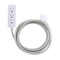 Cordinate Designer 3-Outlet Extension Cord with Surge Protection, Gray, Braided Decor Fabric Cord, 10 ft, Low-Profile Plug with Tamper Resistant Safety Outlets, 37914(Renewed)