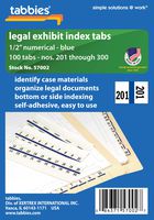 Tabbies 57002 Legal Numerical Exhibit Index Tabs, Blue Color Edge, 1/2" Tabs, 100 Tabs/Pack (57000)