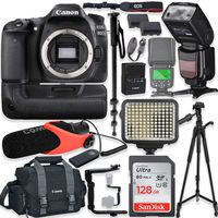 Canon EOS 80D DSLR Camera Body Only Kit with Pro Photo & Video Accessories Including 128GB Memory, Speedlight TTL Flash, Battery Grip, LED Light, Condenser Micorphone, 60" Tripod & More