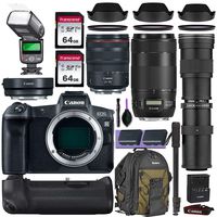 Canon EOS R Mirrorless Digital Camera w/Canon RF 24-105mm is USM, Canon 70-300mm is II USM & Commander 420-800mm Telephoto Lens + Accessory Kit (Canon Mount Adapter w/Backpack, 2X 64gb SD & More)