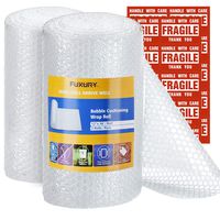 Fuxury Bubble Cushioning Wrap Roll Air Bubble Roll 2 Rolls 72 Feet Total,Perforated Every 12",Included 20 Fragile Sticker Labels for Packaging Moving Shipping Boxes Supplies