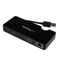 StarTech.com USB 3.0 to HDMI or VGA Adapter Dock - USB 3.0 Mini Docking Station w/USB, GbE Ports - Portable Universal Laptop Travel Hub (USB3SMDOCKHV)