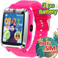 Smart Watch for Kids-1.54'' Touch Kids Smartwatch Phone with SIM Card 12/24 H, 3-14 Year Boy Girl Xmas Birthday Electronic Gift Toddler Game Wrist Watch Gizmos Camera SOS Alarm 【Extra 2 Battery】- Pink