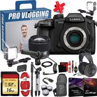 Panasonic Lumix DC-GH5 Mirrorless Micro Four Thirds Digital Camera (Body Only) with Sigma 56mm f/1.4 DC DN Contemporary Lens - Memory Card - LED Lights - Microphone - Pro Vlogging Equipment Kit