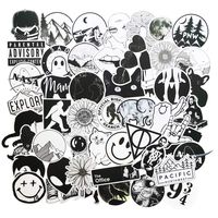 Stickers for Water Bottles Big 50-Pack Cute Cartoon Aesthetic Trendy Stickers for Teens,Girls,Kids Perfect for Waterbottle Laptop Phone Travel Extra Durable 100% Vinyl (Black & White)