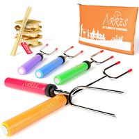 Marshmallow Roasting Sticks kit-Telescoping Stainless Steel Cookware Set Forks for Smores & Best Camping Accessories for Kids Over Campfire & Hot Dog Fire Pit Cooking - Bonus Bag & 10 Bamboo skewers