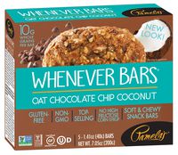 Pamela's Products Gluten Free Whenever Bars, Oat Chocolate Chip Coconut, 5 Count Box, 7.05-Ounce (Pack of 6)