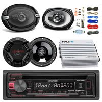 Kenwood KDC168U Car CD Player Receiver USB AUX Radio - Bundle Combo with 2X JVC 6x9 3-Way Vehicle Coaxial Speakers + 2X 6.5 Inch 2-Way Audio Speakers + 4-Channel Amplifier + Amp Kit