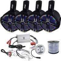 4 x Pyle 6.5" 200W Black Dual Marine Tower Wakeboard Water Resistant LED Speakers, Pyle Waterproof 1200 Watt Bluetooth 4-Channel Boat Yacht Amplifier System, Enrock Speaker Wire
