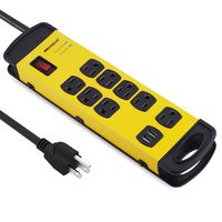 Oviitech 8 Outlets Mountable Heavy Duty Surge Protector Metal Power Strip with 2 USB Charging Ports(2.4A),1800 Joules with 6 Foot Long Extension Cord, Yellow&Black,ETL Listed