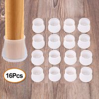 Chair Leg Silicone Caps - 16Pcs Silicon Chair Leg Floor Protectors - Round & Square Furniture Table Feet Cover - Prevents Scratches and Noise Without Leaving Marks (Transparent)