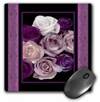 3dRose LLC 8 x 8 x 0.25 Inches Mouse Pad, Dreamy Hues of Purple/Pink Roses with Purple Damask Ribbon Trim (mp_29798_1)