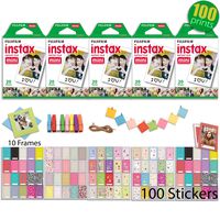 Fujifilm INSTAX Mini Instant Film 5 Twin Packs - 100 Prints (White Border) with 100 Picture Frame Stickers and 10 Hanging Frames