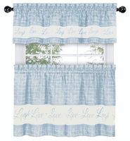 GoodGram Country Gingham Check Live~Laugh~Love 3 Pc. Café Plaid Kitchen Curtain Set - Assorted Colors & Sizes (Baby Blue, 24 in. L)