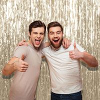 Pack of 4 Pale Champagne Metallic Tinsel Foil Fringe 3 x 8 Feet Curtains for Christmas New Year Birthday Party Decorations Photo Booth Backdrop