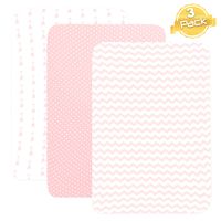Baebae Pack n Play Playard Sheet Set for GIRLS | Portable Mini Crib Fitted Sheets | PINK & WHITE | 100% Jersey Knit Cotton | 150 GSM | 3 Pack