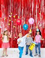 Metallic Tinsel Foil Fringe Curtains(2pack 3.2 ft x 9.8 ft) for Party Photo Backdrop(Matt Red Tinsel)