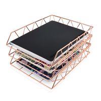 3 NRU: 3 Tier Organizer, File Tray, Rose Gold, Metal, Letter Tray, File Organizer