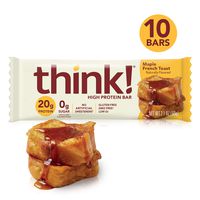 think! (thinkThin) High Protein Bars - Maple French Toast (Maple Almond), 20g Protein, 0g Sugar, No Artificial Sweeteners, Gluten Free, GMO Free, 2.1 oz bar (10 Count - packaging may vary)