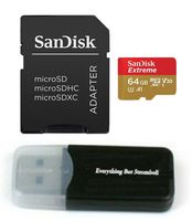 SanDisk 64GB Micro Extreme Memory Card works with Samsung Galaxy S9, S9 Plus, S8, S8+, S7, S7 Edge Cell Phones 4K Recording UHS-I (SDSQXAF-064G-GN6MA) with Everything But Stromboli (TM) Card Reader