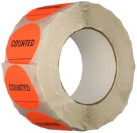 TapeCase INVLBL-021"Counted" Inventory Control Label in Red [Pack of 1000] - 2 in. Circular Label for Marking, Color Coding, Notating Inventory Items