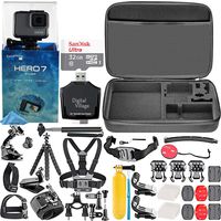 GoPro HERO7 Silver + 32GB Memory Card + Hard Case + Card Reader + Chest Strap Mount + Head Strap Mount + Flexible Tripod + Extendable Monopod + Floating Handle + Hero 7 Best Value Bundle