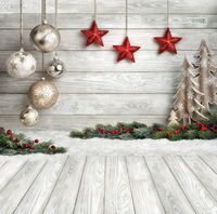 10x10ft Christmas Photo Backdrop Christmas Balls Stars White Wood Floor Photography Background for Christmas Photo Booth Customized Photo Backdrops Studio Props SDJ-206