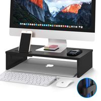 1home Wood Monitor Stand Arm Riser Desk Storage Organizer, Speaker TV Laptop Printer Stand with Cellphone Holder and Cable Management, 16.7 inch Black