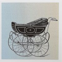 3dRose Vintage baby carriage in black with script - Greeting Cards, 6 x 6 inches, set of 6 (gc_130483_1)