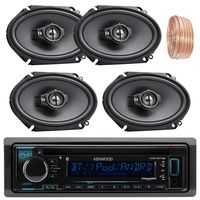 Kenwood KDCBT32 Car CD Player Receiver Bluetooth USB AUX Radio - Bundle Combo with 4X Kenwood KFC-C6895PS 720-Watt 6x8 Inch 3-Way Black Coaxial Speaker + Enrock 50 Foot 18 Gauge Speaker Wire
