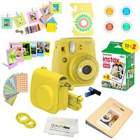 Fujifilm Instax Mini 9 Instant Camera w/Fujifilm Instax Mini 9 Instant Films (20 Pack) + A14 Pc Deluxe Bundle for Fujifilm Instax Mini 9 Camera (yellow)
