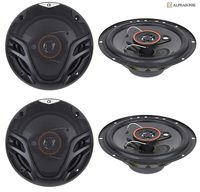 4 New (2 Pairs) Alphasonik AS26 6.5 inch 350 Watts Max 3-Way Car Audio Full Range Coaxial Speakers with Universal Mounting Holes for Easy Installation and Grills Included