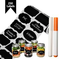 Chalkboard Labels Stickers 250-Pack 8-Design 2.2" x 1.4", Erasable and Reusable Blackboard Sticker Tags with 2 Marker Pens for Jars, Mason, Spice, Glasses, Cups, Canisters DIY Wedding Decoration
