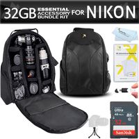 Essentials Accessory Bundle Kit For Nikon D7200, D7100, D7000, D5500, D5300, D5200, D3400, D3300, D3200, D3100, D800, D800E, D750, D600, D610, D300S, D90 DSLR Digital SLR Camera 32GB Card + BackPack