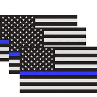 Classic Biker Gear Reflective Thin Blue Line Decal - 3x5 in. American Flag Decal for Cars and Trucks, Support Police and Law Enforcement Officers (3 Pack)